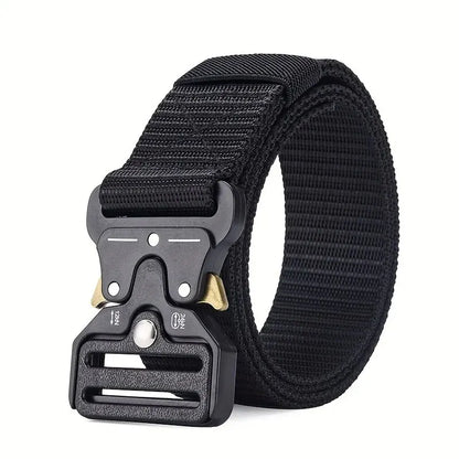 Men's Belt Outdoor Multi Function Compass High Quality Canvas P0051C-black 125cm