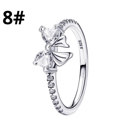 925 Sterling Silver Colorful Bow Jewelry Set for Women Rings Earrings Necklaces Charms DIY Gift