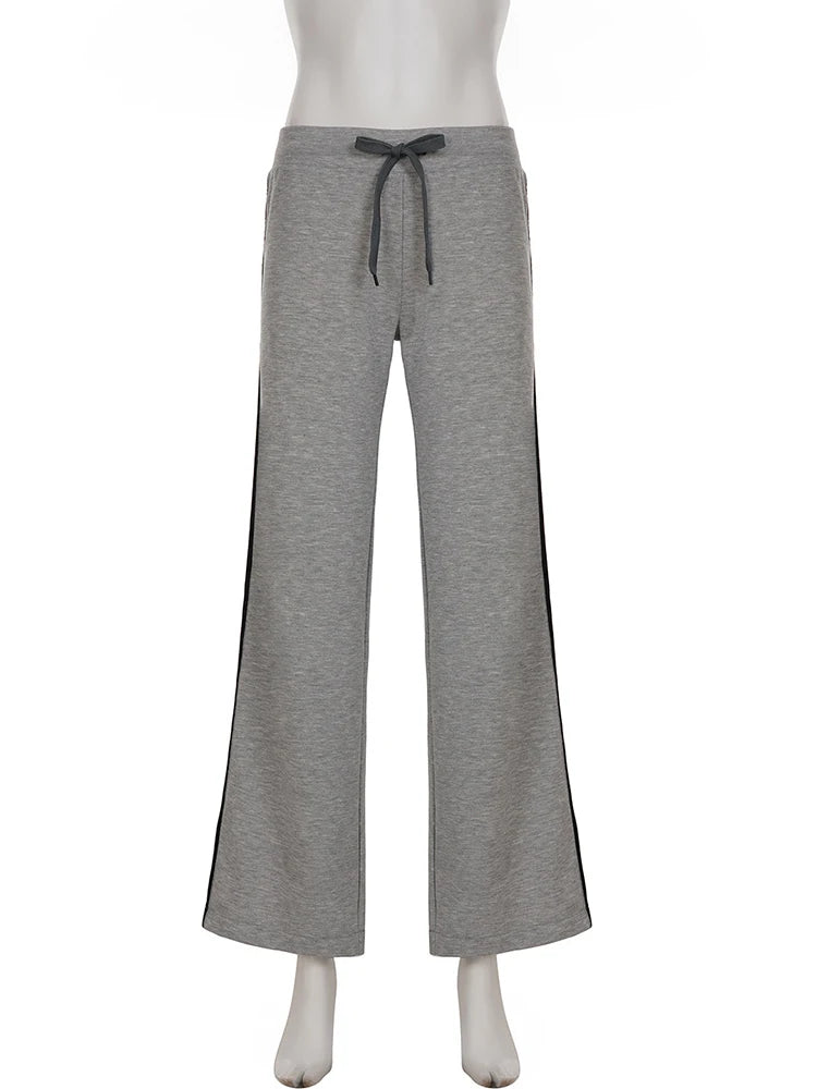 Striped Contrast Drawstring Pants Women Casual Street Style