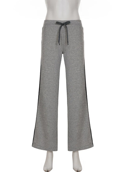 Striped Contrast Drawstring Pants Women Casual Street Style