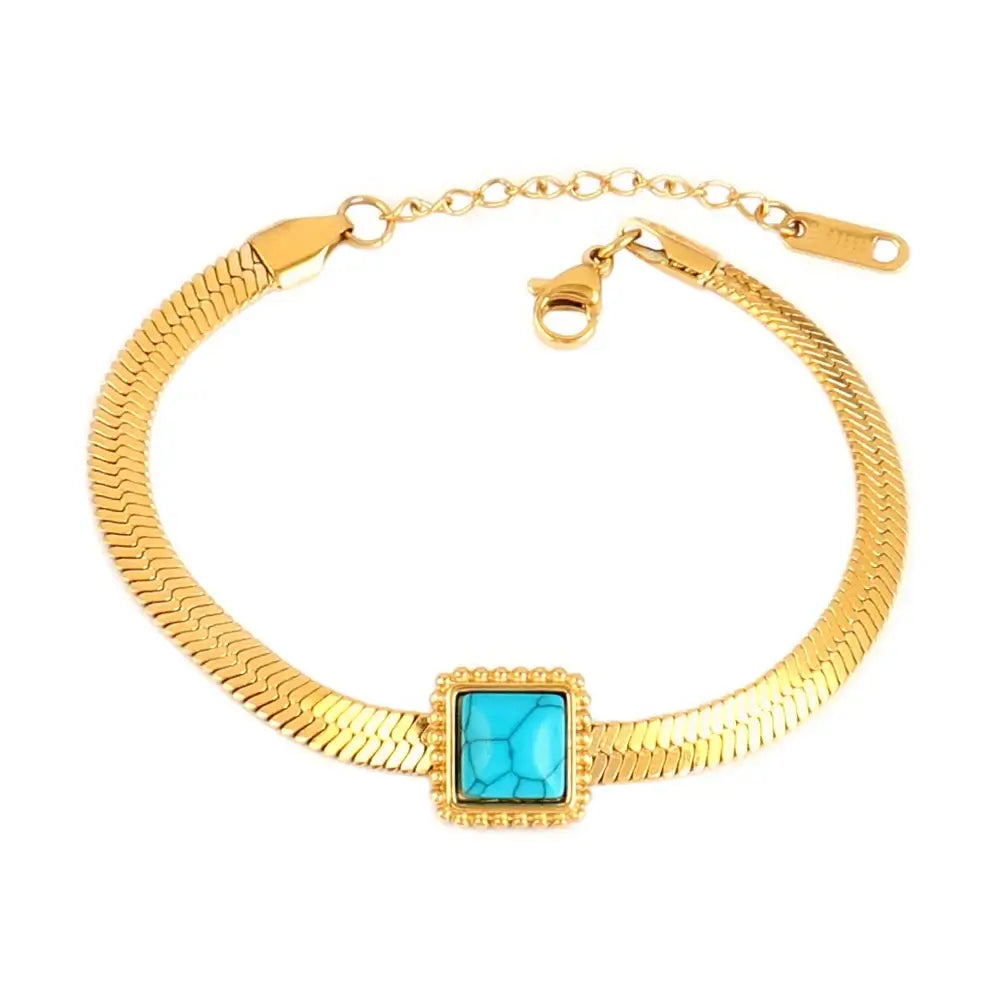 Vintage Stainless Steel Bracelet for Women with Turquoise Pendant B0452