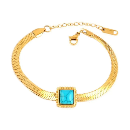 Vintage Stainless Steel Bracelet for Women with Turquoise Pendant B0452