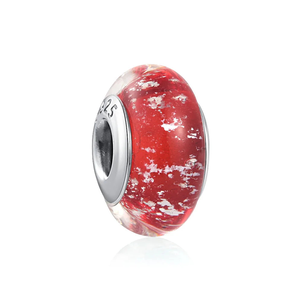 European 925 Sterling Silver Murano Glass Charm Bead in Pink Red Green and Blue for Women’s Bracelet and Necklace Jewelry