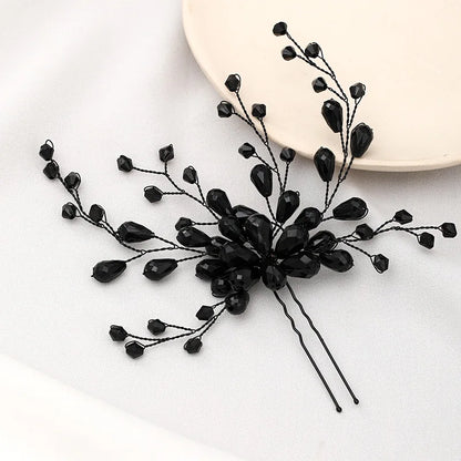 Elegant Black Crystal Baroque Hairpin for Brides Wedding Rhinestone Hair Clip