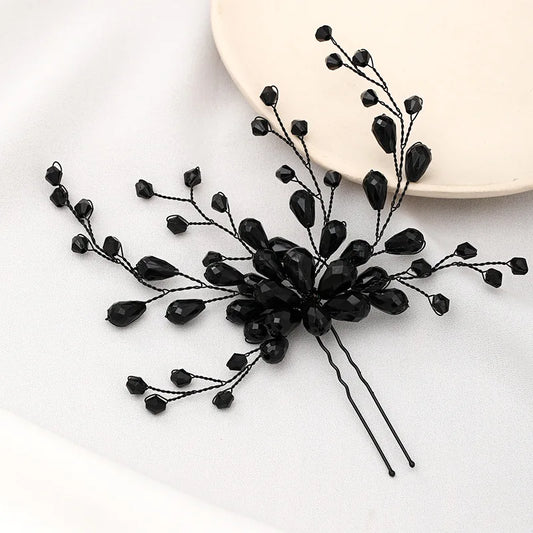 Elegant Black Crystal Baroque Hairpin for Brides Wedding Rhinestone Hair Clip