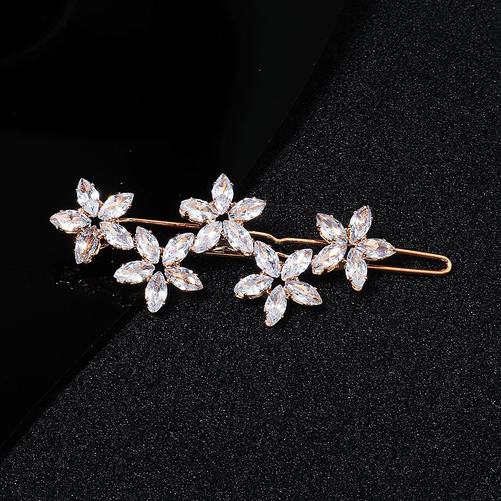 Elegant Cubic Zirconia Leaf Hair Clips for Bridal and Wedding Style