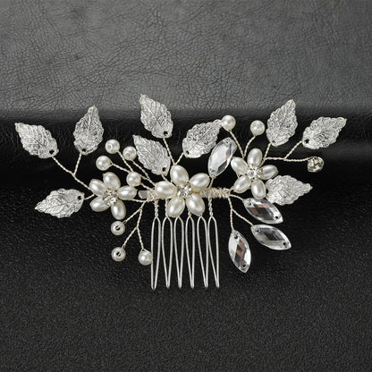 Crystal Pearl Leaf Hair Comb Clip - Handmade Wedding Tiara for Brides Style 3