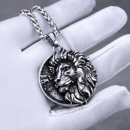 Stainless Steel Viking Lion Pendant Necklace for Men - Vintage Punk Hip Hop Biker Style