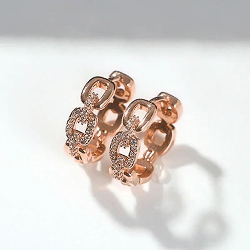 Huitan Rose Gold Chain Link Hoop Earrings with Shiny CZ for Women