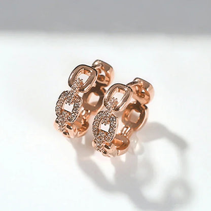 Huitan Rose Gold Chain Link Hoop Earrings with Shiny CZ for Women