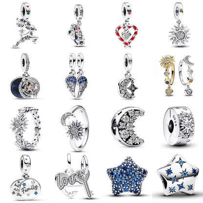 925 Sterling Silver Santa Elk Moon Star Bead Charm Cute