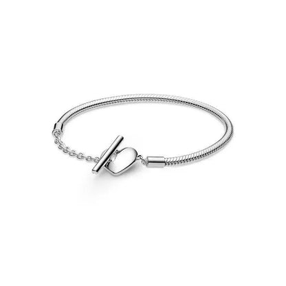 925 Sterling Silver Heart Lock Snake Bone Chain Bangle Women’s Classic Zircon Bracelet Fine Jewelry Party Gift
