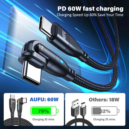 AUFU 100W USB C Fast Charging Cable 3M 5A PD Power Cord with 180 Degree Rotate for MacBook iPad Samsung Xiaomi