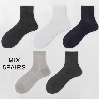 5 Pairs Breathable Business Mid Calf Ice Silk Cotton Socks