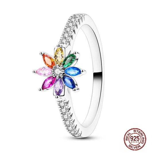 Hot Blue Zircon Ring For Women in 925 Sterling Silver Sparkling Star Moon Design Heart Shaped Original Wedding Jewelry LLTR305