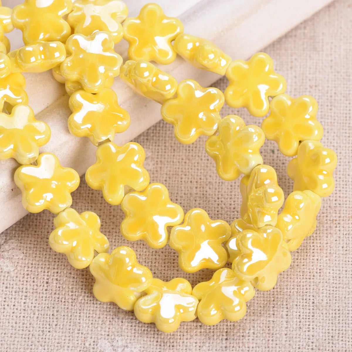 10 Pack Star Flower Shape 12mm Shiny Ceramic Loose Beads for DIY Jewelry and Earring Creations