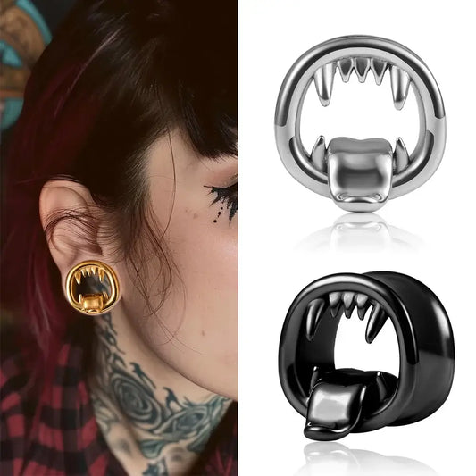 Vankula 2PCS 316L Stainless Steel Monster Tongue Ear Tunnels Body Jewelry