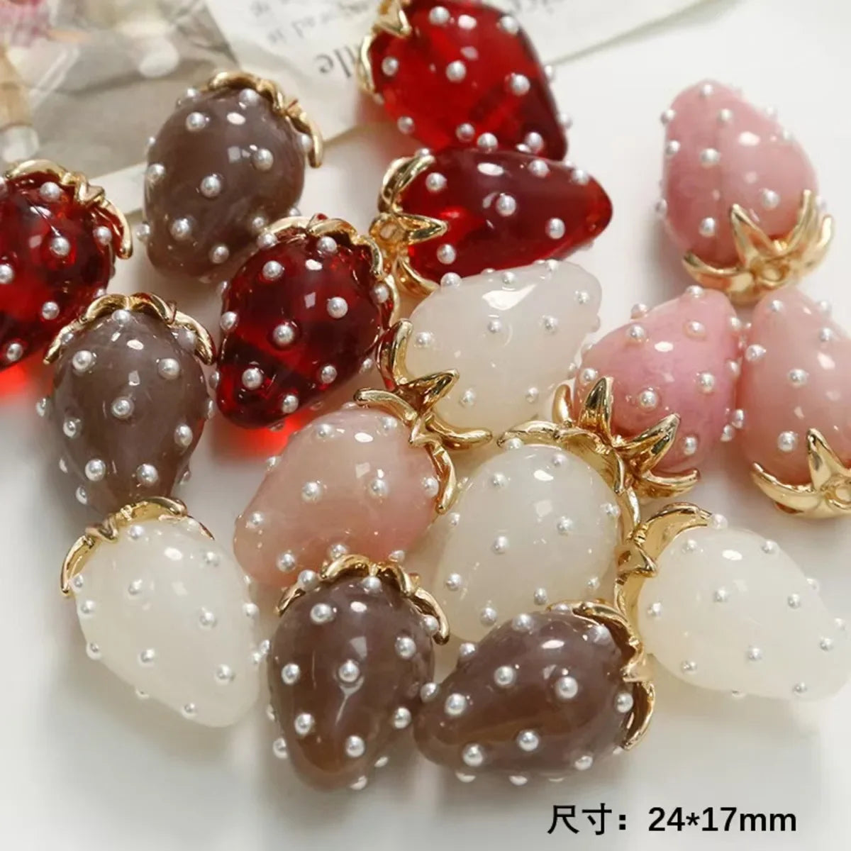 3D Resin Strawberry Charms Set for DIY Jewelry and Keychains