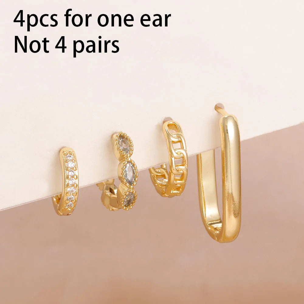 14K Gold Plated Dainty Zircon Flower Hoop Earrings Set for Women Stylish Stainless Steel Studs