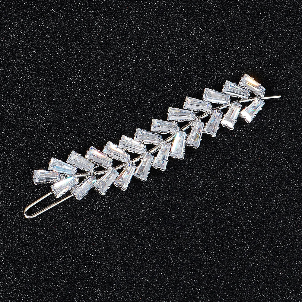 Elegant Cubic Zirconia Leaf Hair Clips for Bridal and Wedding Style