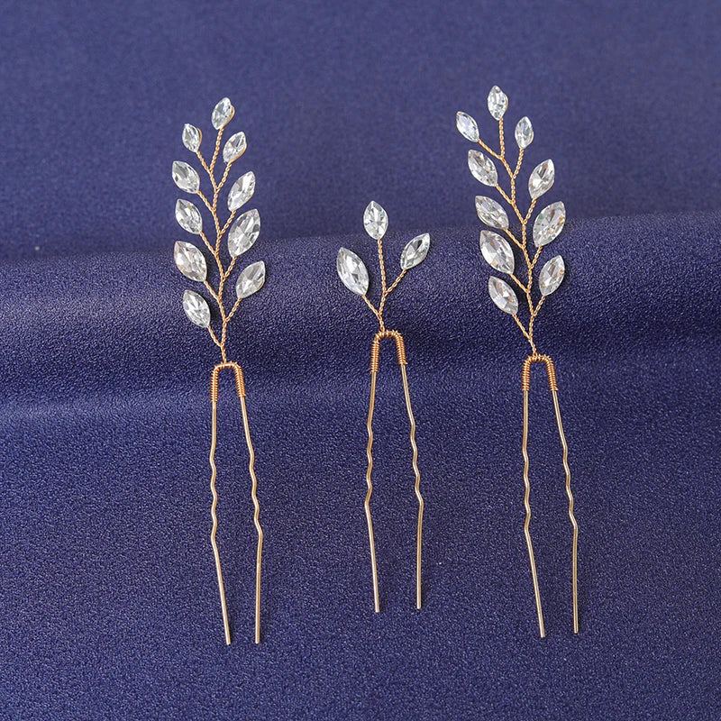 Elegant Gold Crystal Hair Pin for Women - Trendy Rhinestone Bridal Wedding Hair Accessory