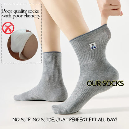 5 Pairs Men Cartoon Cat Mid Crew Cotton Socks Breathable