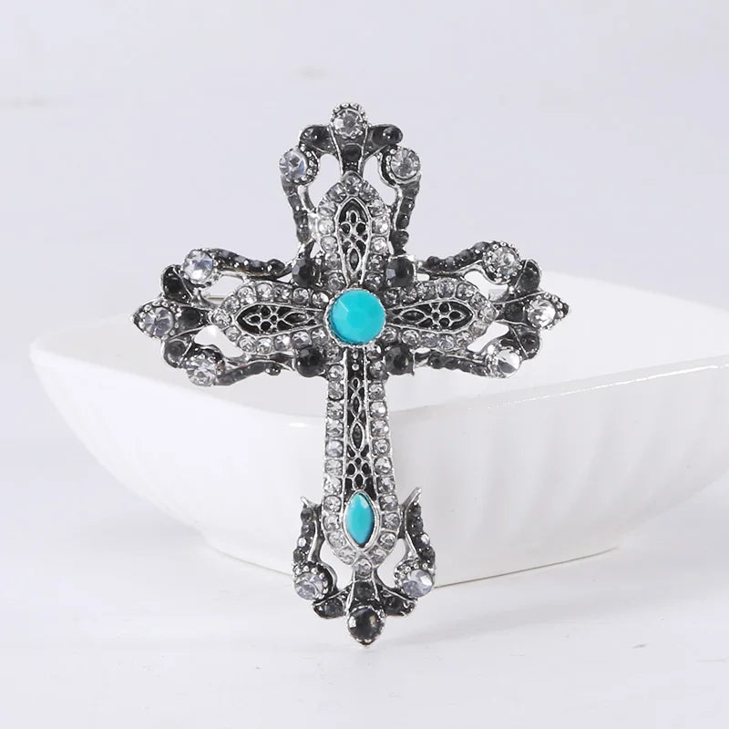 Rhinestone Cross Brooches for Women Stylish Floral Pins Perfect for Parties and Gifts
