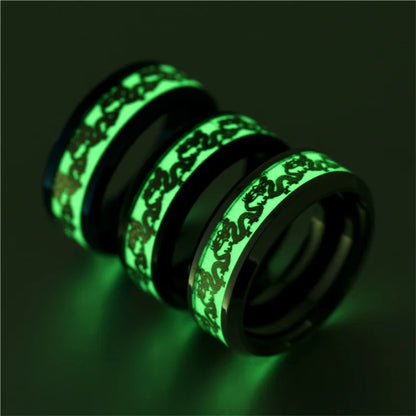 Luminous Dragon Stainless Steel Ring for Men - Glowing Green Animal Jewelry Gift