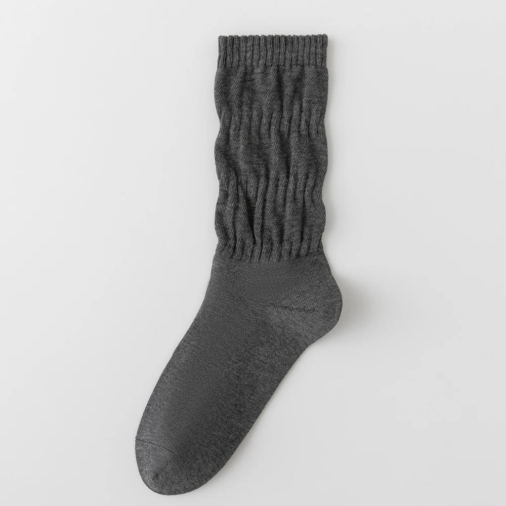 Womens Breathable Mid Calf Cotton Socks Elastic Wave Cuff