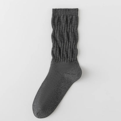 Womens Breathable Mid Calf Cotton Socks Elastic Wave Cuff