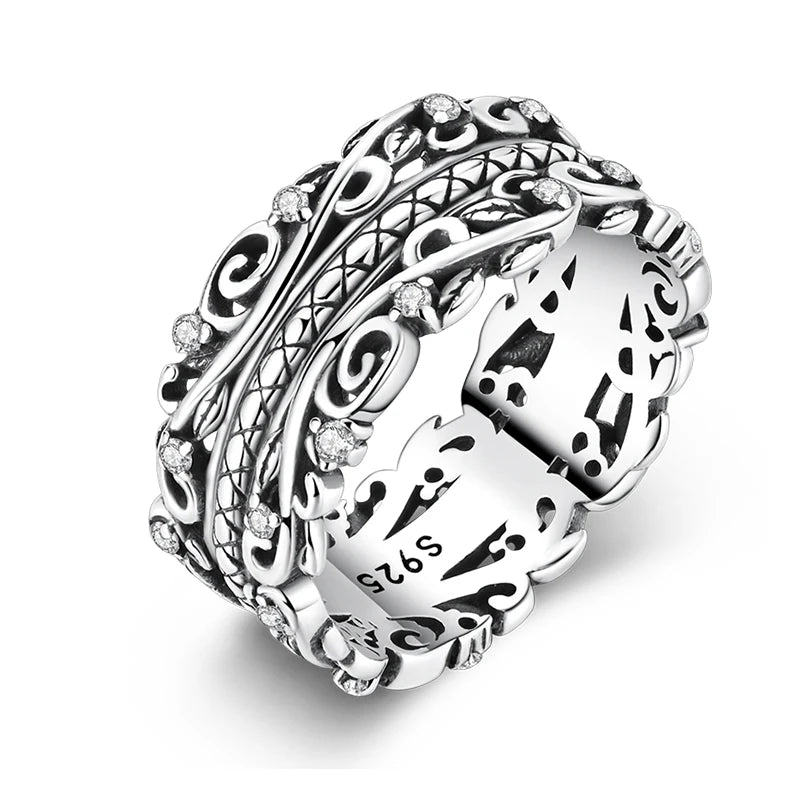 Women's Classic Geometric 925 Sterling Silver Ring with Overlapping Zircon KJR318