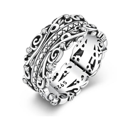 Women's Classic Geometric 925 Sterling Silver Ring with Overlapping Zircon KJR318
