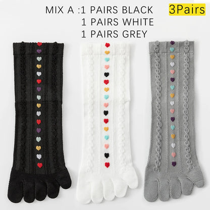 3 Pairs Womens Split Toe Mesh Ankle Socks With Heart