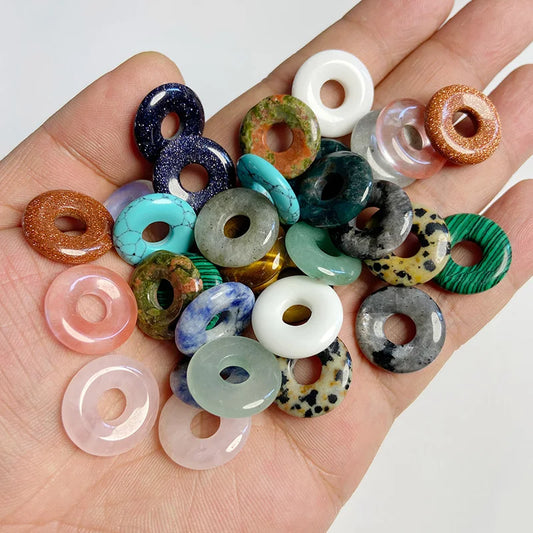 Elegant Labradorite Jade Agate Donut Beads Set for Jewelry Crafting 18mm 5pcs