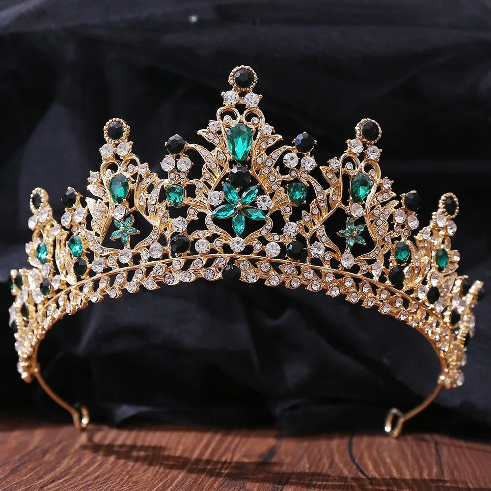 Baroque Luxe Green Crystal Bridal Tiara - Top-Rated Flower Headpiece for Weddings Style P Gold Green