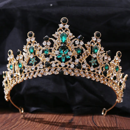 Baroque Luxe Green Crystal Bridal Tiara - Top-Rated Flower Headpiece for Weddings Style P Gold Green