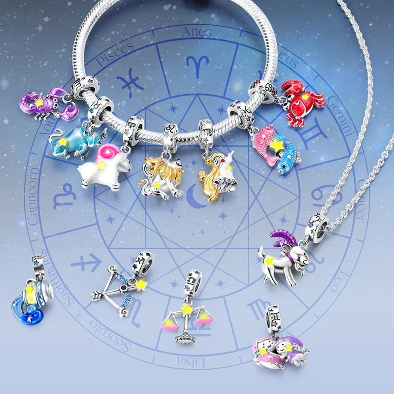 Zodiac Glow In Dark 925 Sterling Silver Charm Beads