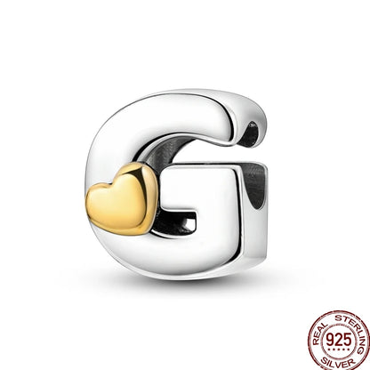 925 Sterling Silver Alphabet Charm Bracelet Gold Heart
