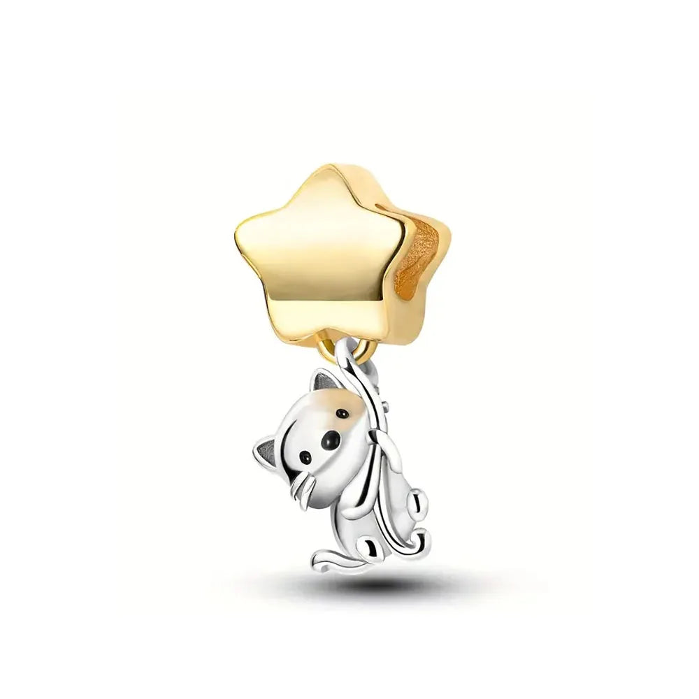 Exquisite 925 Silver Cat Claw Pendant Beads with Safety Chain for European Bracelets B5479