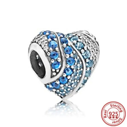 Sterling Silver Blue Zircon Feather Crown Moon Pendant Charm Bracelet Beads Y381 3mm-4mm