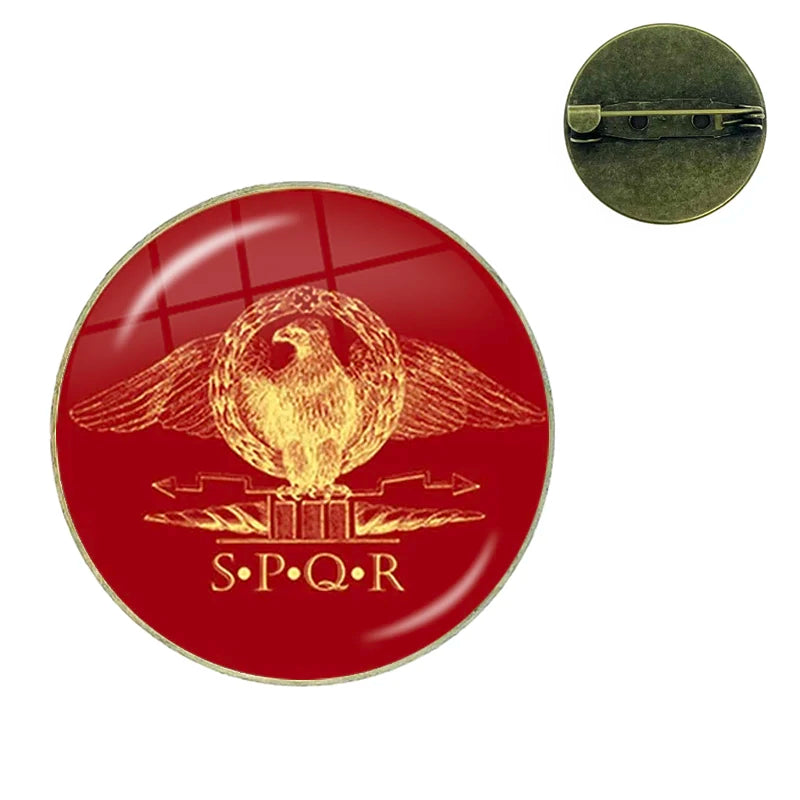 Vintage Roman Empire Legion Glass Cabochon Brooch Pins for Men and Women