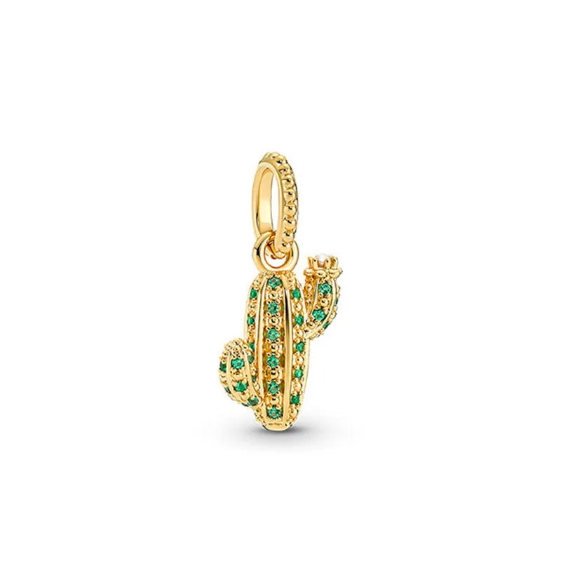 Gold Color Key Lock Cactus Pendant Bead for DIY European 925 Sterling Silver Bracelet and Necklace Jewelry for Women