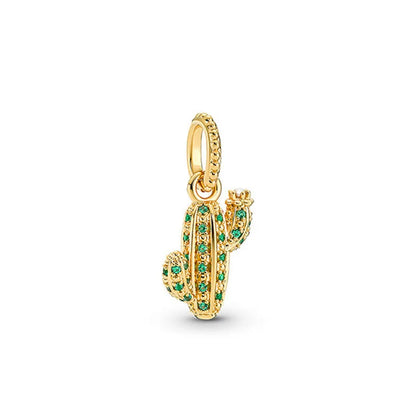 Gold Color Key Lock Cactus Pendant Bead for DIY European 925 Sterling Silver Bracelet and Necklace Jewelry for Women