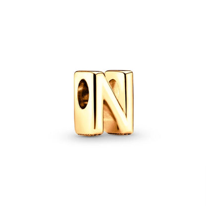 Gold Plated A To Z Alphabet Charm Beads For 925 Bracelet