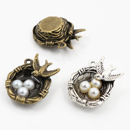 Antique Silver Plated Bird Nest Charms for DIY Jewelry Crafting