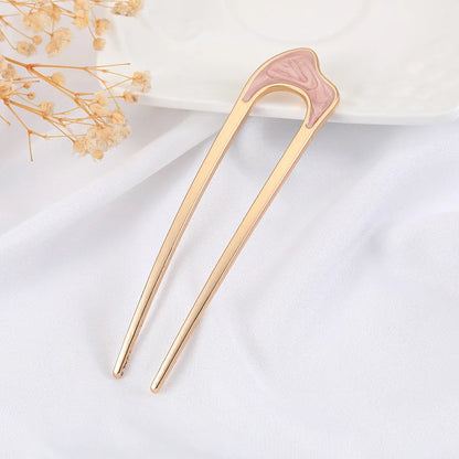 Elegant Turquoise Enamel Shell Hairpin for Women Luxury Metal U Shape Hair Stick