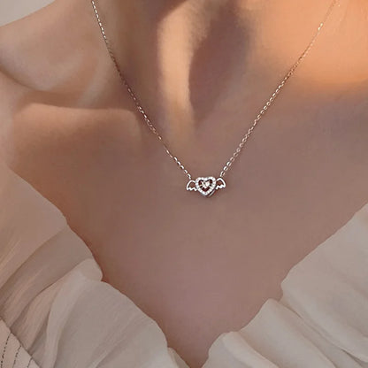Elegant Angel Wings Heart Necklace for Women - Silver Plated Clavicle Pendant by JWER