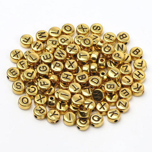 Gold Color Acrylic Spacer Beads with Black Letter Charms for Jewelry Making and DIY Crafts