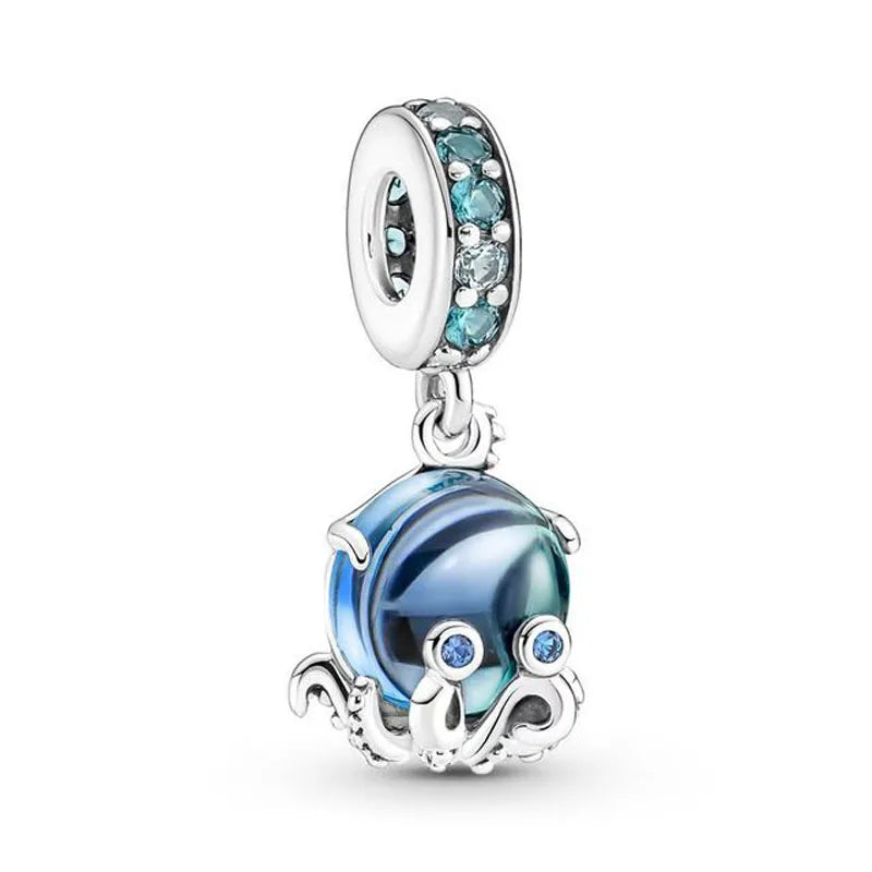 Spring 2025 925 Sterling Silver Blue Flower Butterfly Pendant DIY Charm Bead for Bracelet Necklace Jewelry for Women