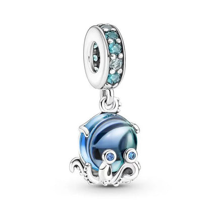 Spring 2025 925 Sterling Silver Blue Flower Butterfly Pendant DIY Charm Bead for Bracelet Necklace Jewelry for Women